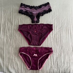 3 x Victoria's Secret Luxe Purple Lace Panties Dream Angels Cheeky Satin Bow